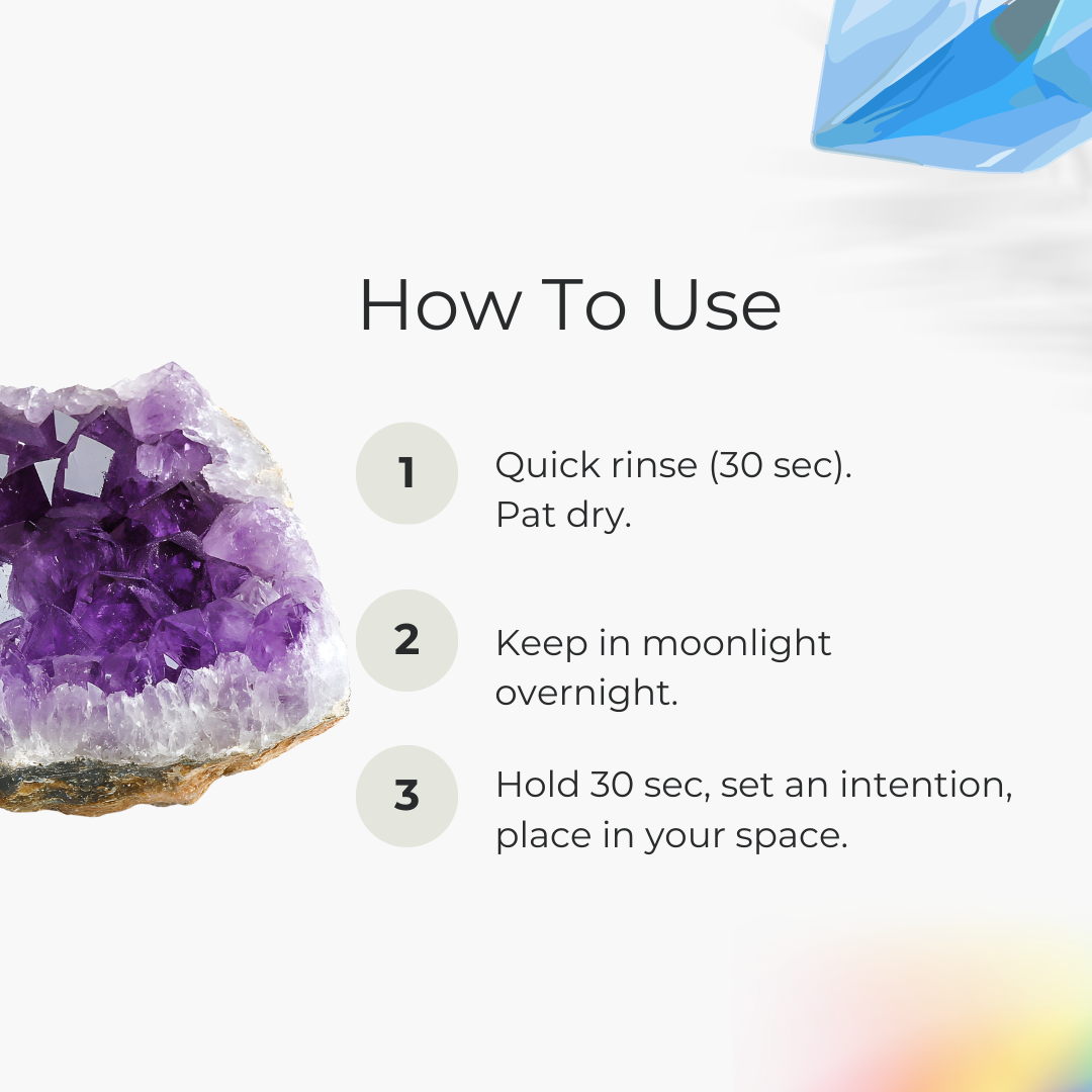 Amethyst Cluster For calm mind, deep sleep vibes, and spiritual protection.